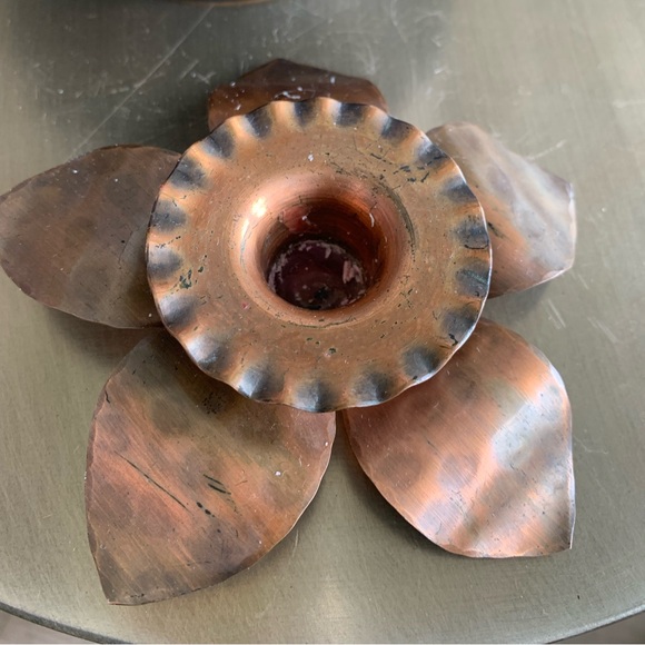 Vintage Hammered Copper Daffodil Taper Candle Holder - Picture 5 of 9